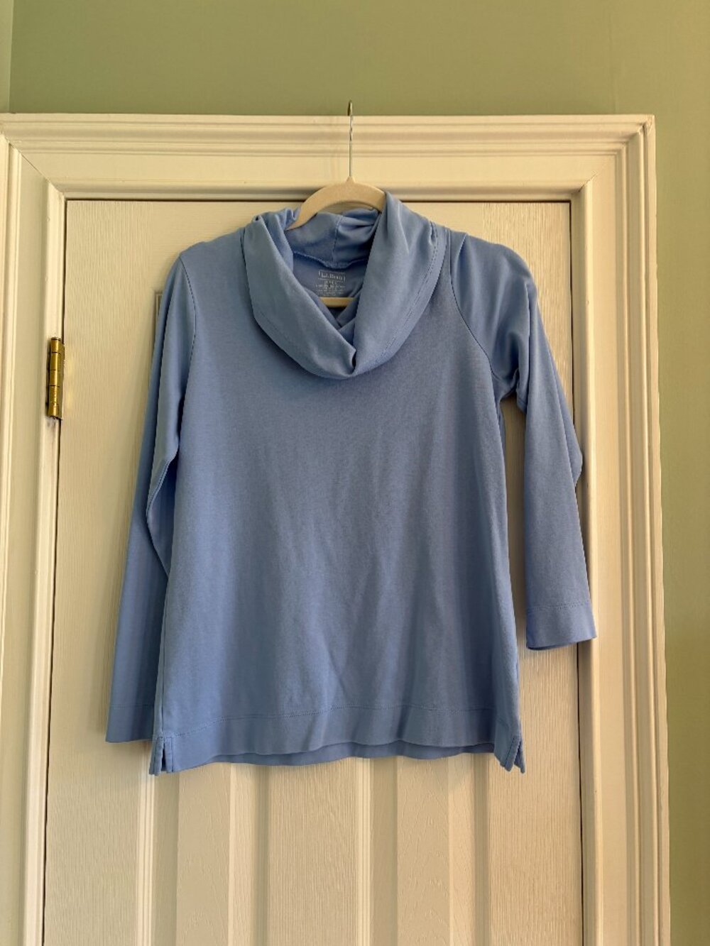 L.L. Bean Light Blue 100% Supima Cotton Cowl Neck Blouse small